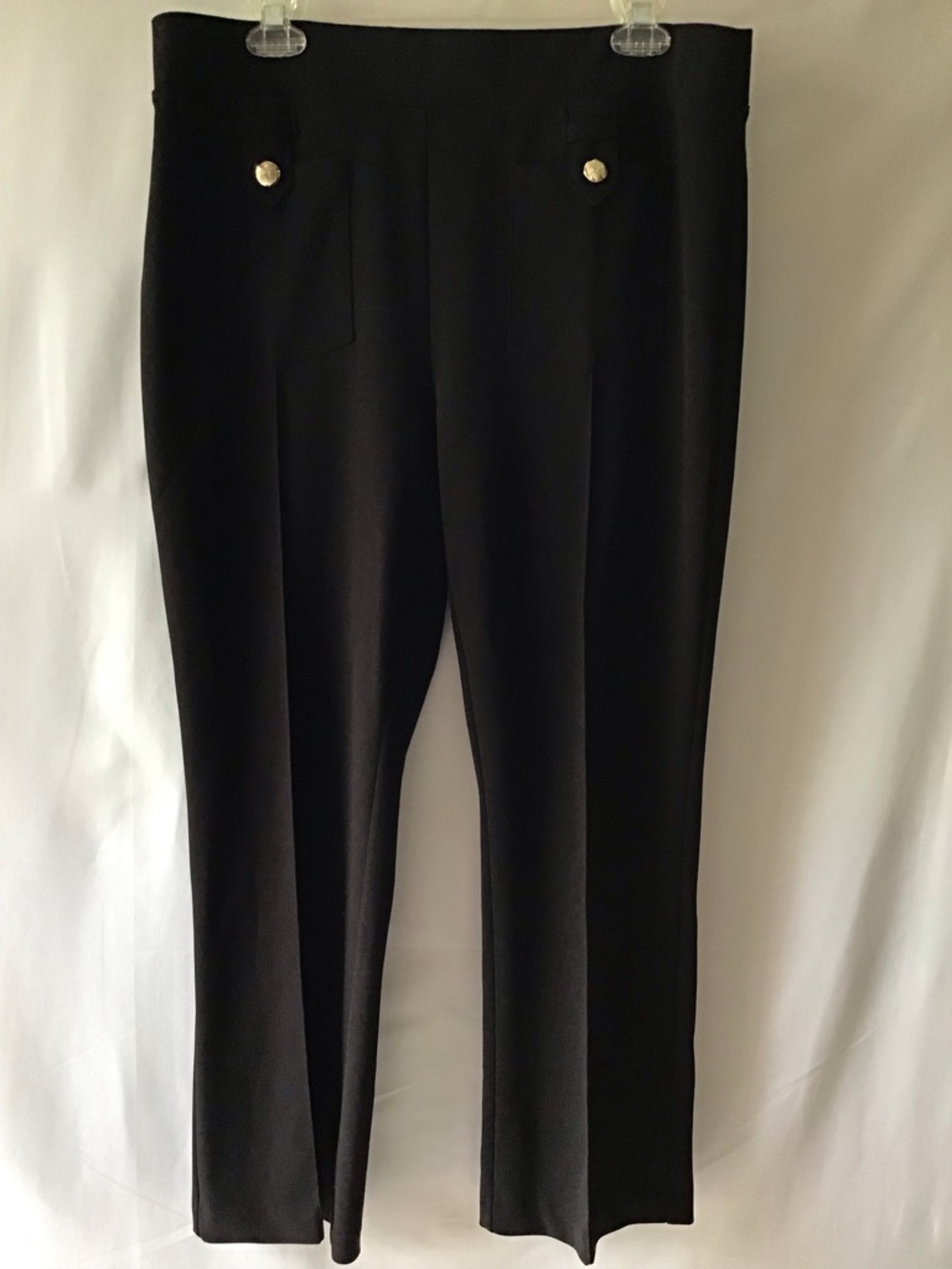 Women's Straight-Leg Black Pants with Gold Accent Buttons